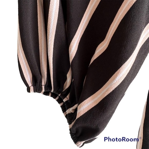 ADRIANNA PAPELL Black and Pink Striped 3/4 Sleeve Ladies Career Blouse, L - Picture 4 of 6